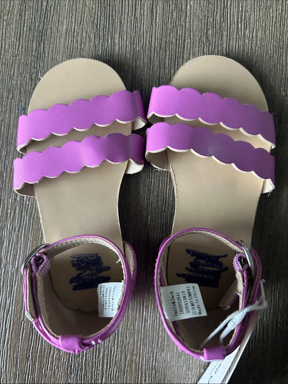 Janie and Jack Girls' Purple Scalloped Double Strap Sandals, Sz.6, Mew w/Tag.